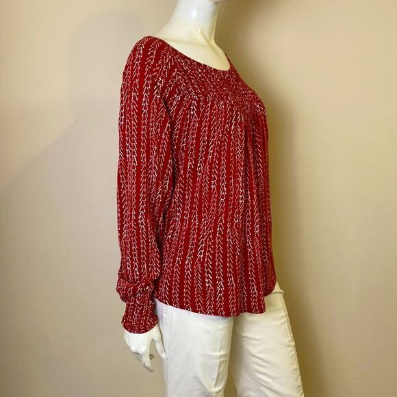 Lucky Brand Boho Easy Fit Rust Print Top Medium - Picture 3 of 6